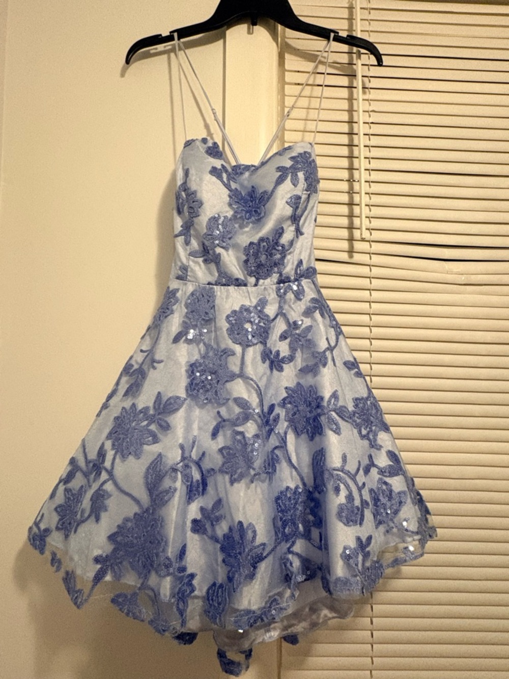 Blue Floral Appliqué Spaghetti-Strap Kids Dress